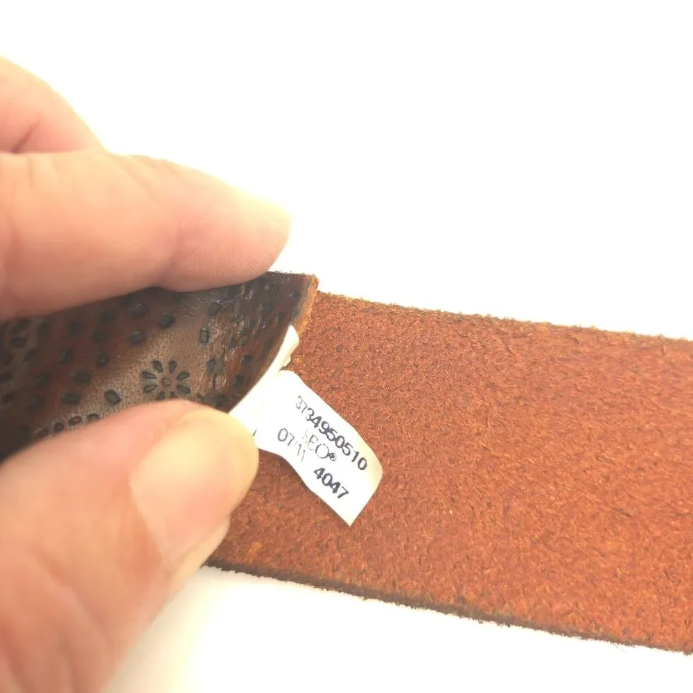 Brown Genuine Leather Wide Belt XL Tooled Boho Western Brass Buckle Men